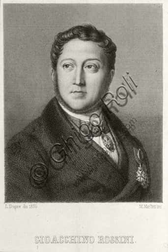 Ritratto di Gioacchino Rossini: Incisione di Augustin Dupré