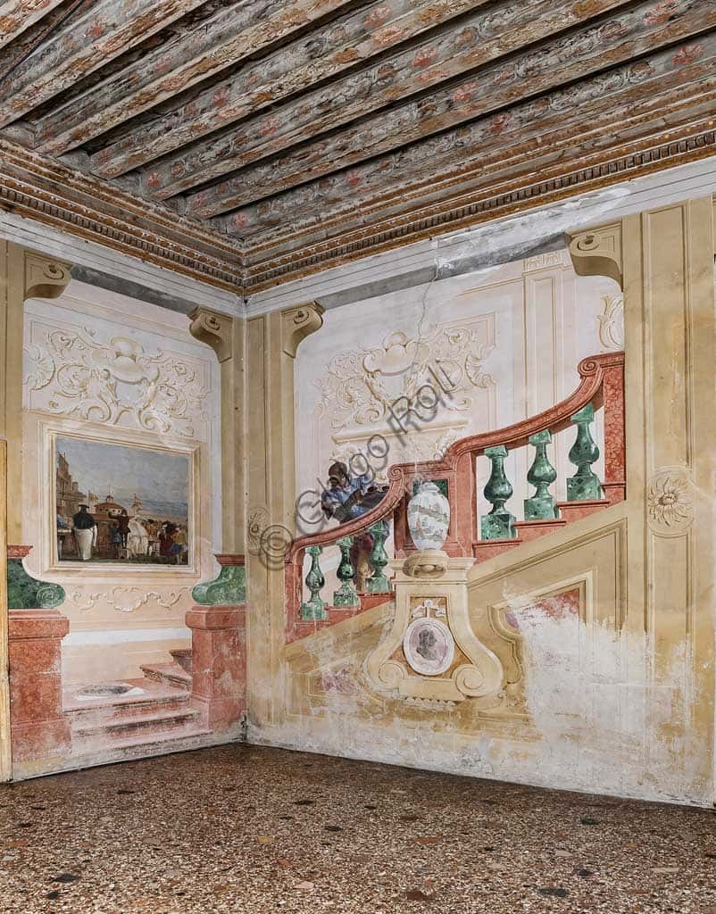 Servo Moro sul finto scalone: affresco di Giandomenico Tiepolo