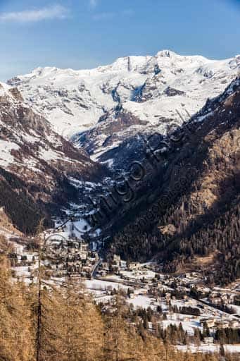 View of Gressoney Valley with Monte Rosa and the Lyskamm Glacier