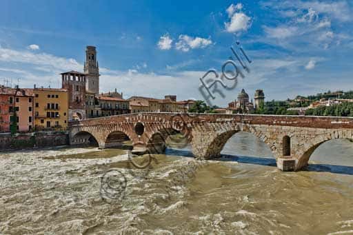 Ponte Pietra Bridge in Verona: View of the Adige River and Architecture