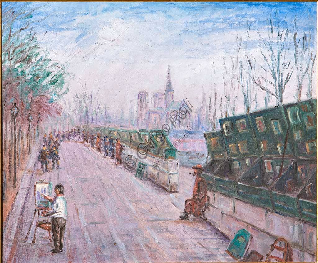 Painting 'Paris' by Italian painter Augusto Zoboli, oil on canvas artwork