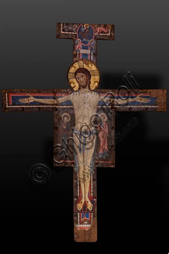 Christ Crucified, painting by Alberto Sotio from 1187 in Spoleto Cathedral, tempera on panel.