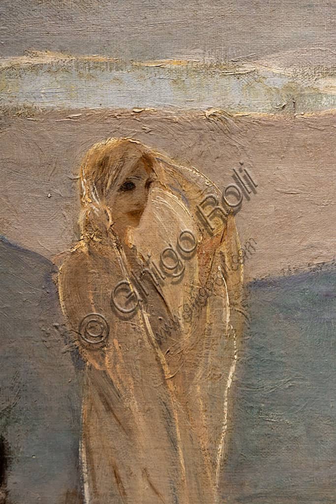 Dettaglio del dipinto Dante e Beatrice di Giulio Aristide Sartorio, olio su tela su cartone, 1896