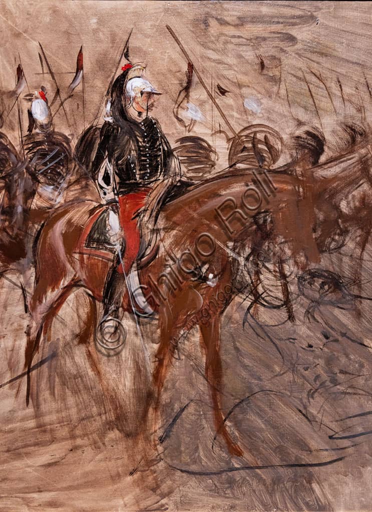 Dragoons on Horseback oil on canvas painting by Italian painter Giovanni Boldini, 1898