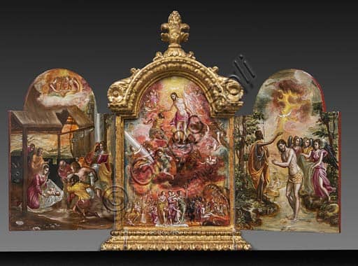 Portable altar by El Greco, Estense Gallery Modena: Adoration of the Shepherds, Allegory of the Christian Knight, Baptism of Christ