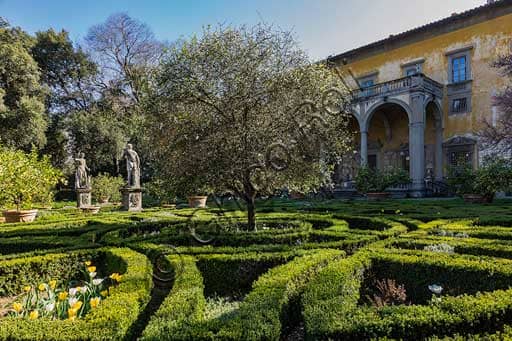 View of the historic garden at Palazzo Corsini al Prato in Florence with Renaissance architecture