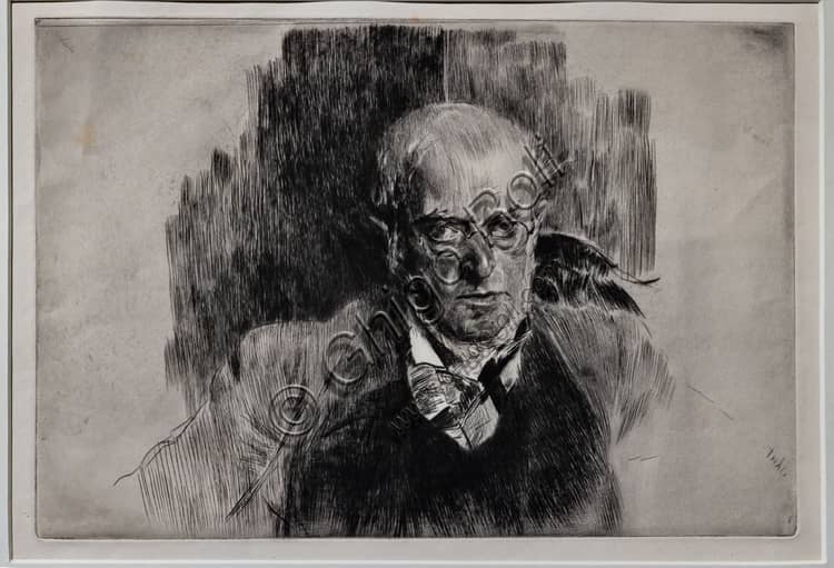 Ritratto del pittore Adolf Menzel, puntasecca su carta di Giovanni Boldini, 1890