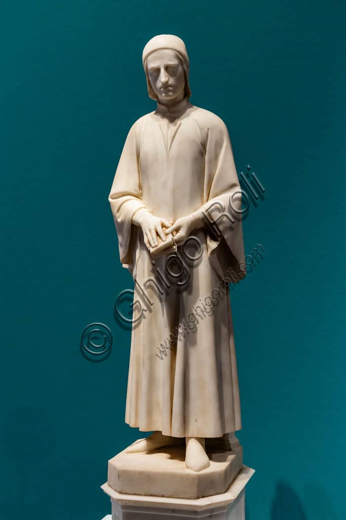 Scultura in marmo di Dante Alighieri di Giovanni Dupré, 1845, dettaglio della figura poetica