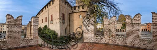 Panoramic view of the Rocca Sanvitale fortress in Fontanellato and the houses of the historic village, Emilia-Romagna