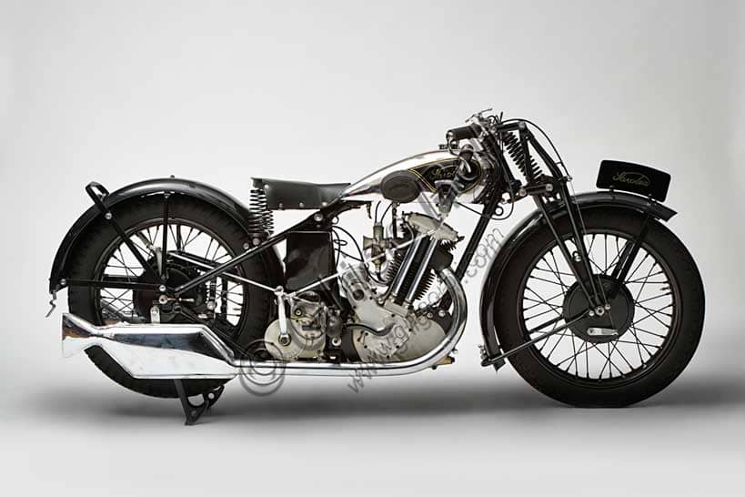 Photograph of the restored 1935 Sarolea B Supersport 350 classic motorcycle
