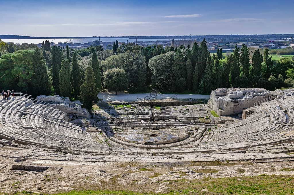 Panoramic view of the Greek Theatre of Syracuse within the Neapolis Archaeological Park