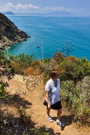 Scenic view of the Cavalleggeri Road hiking trail along the coastline of the Piombino Promontory, Tuscany