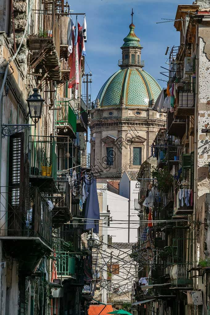 Partial view of a traditional street in Palermo city centre with characteristic architecture