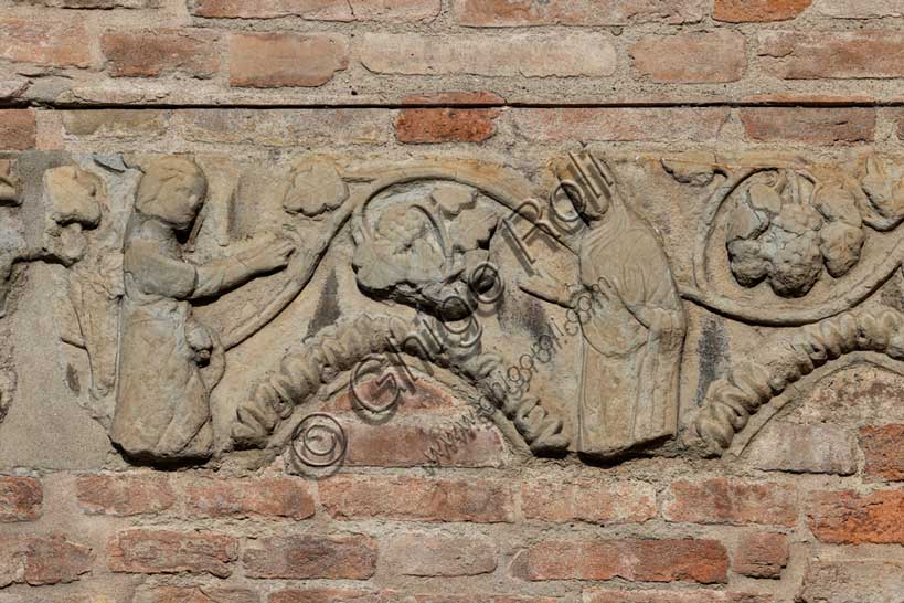 Annunciation architectural sculpture fragment, Fidenza Cathedral, Italy