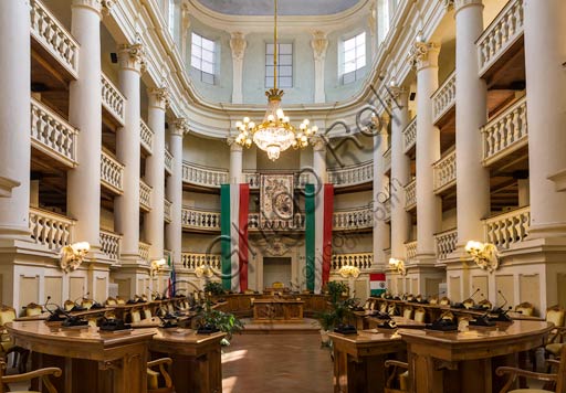 Interior view of the Council Room in the Town Hall Palace of Reggio Emilia, historical architecture