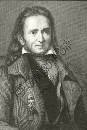 Portrait engraving of violinist Niccolò Paganini Italian composer 19th century