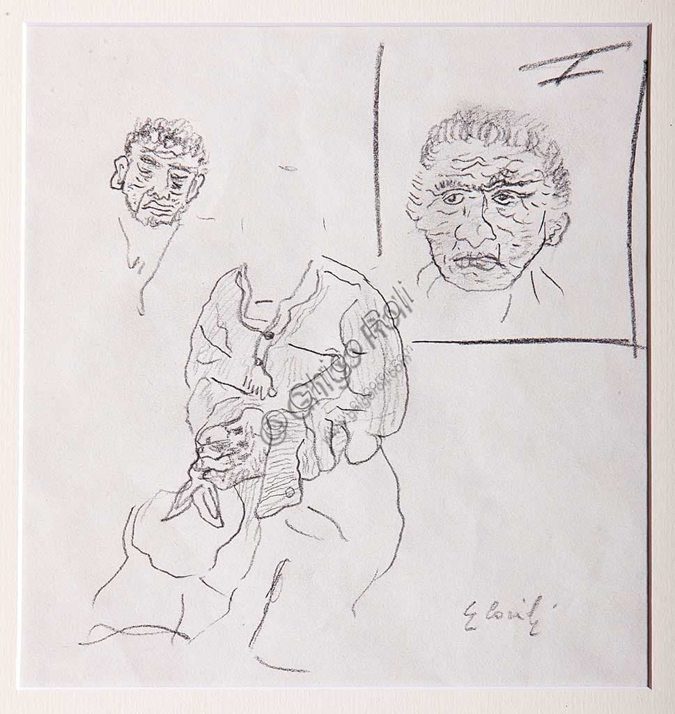 Gino Covili, 'Visi di uomo' - Disegno a matita nella Collezione Assicoop Unipol