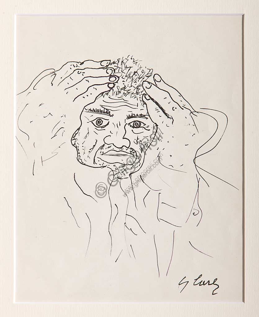 Gino Covili: 'Hands in the Hair' Pencil Drawing - Assicoop Unipol Collection