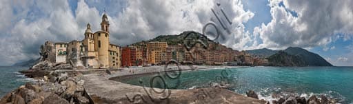View of Camogli from the Pier: Historic Center and Assunta Church