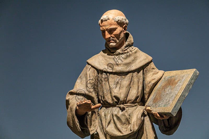 Polychrome Terracotta Sculpture: St. Bernardino of Siena by Begarelli