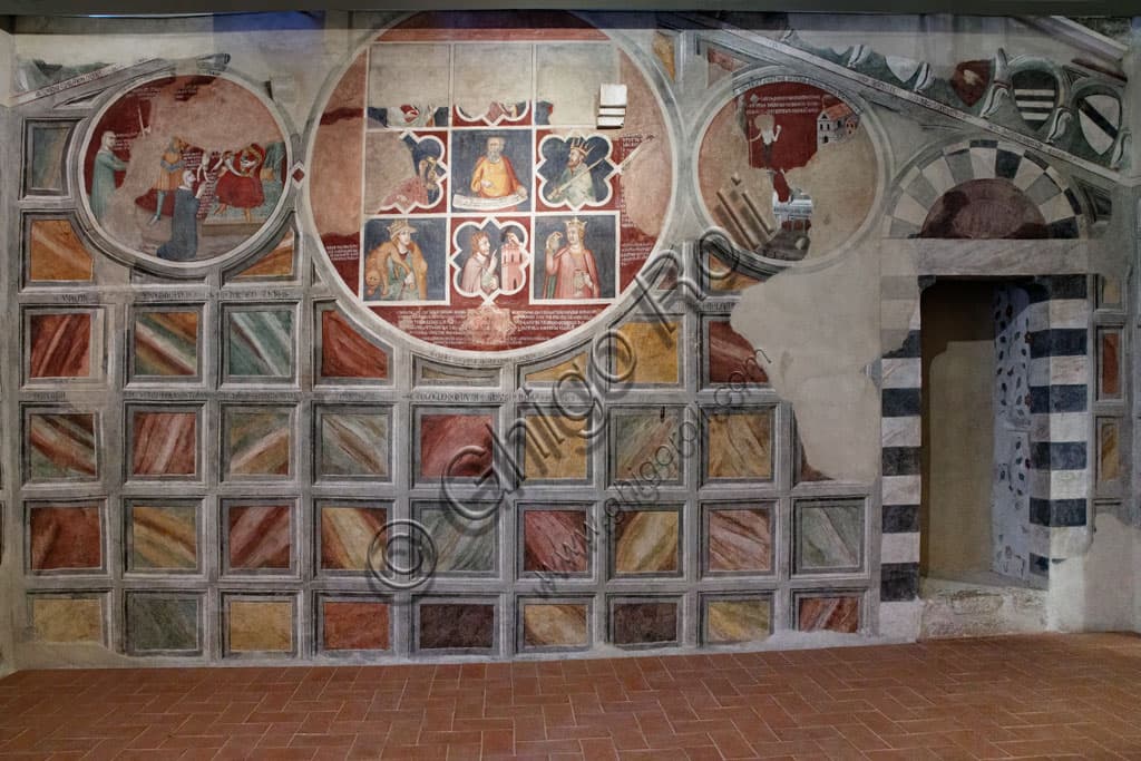La Ruota di Aristotele con le Virtù Cardinali: Affreschi del XIV Secolo