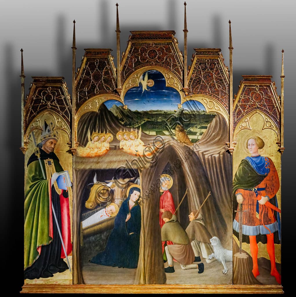 Adorazione dei pastori tra Santi Galgano e Agostino: Tempera su tavola del Quattrocento