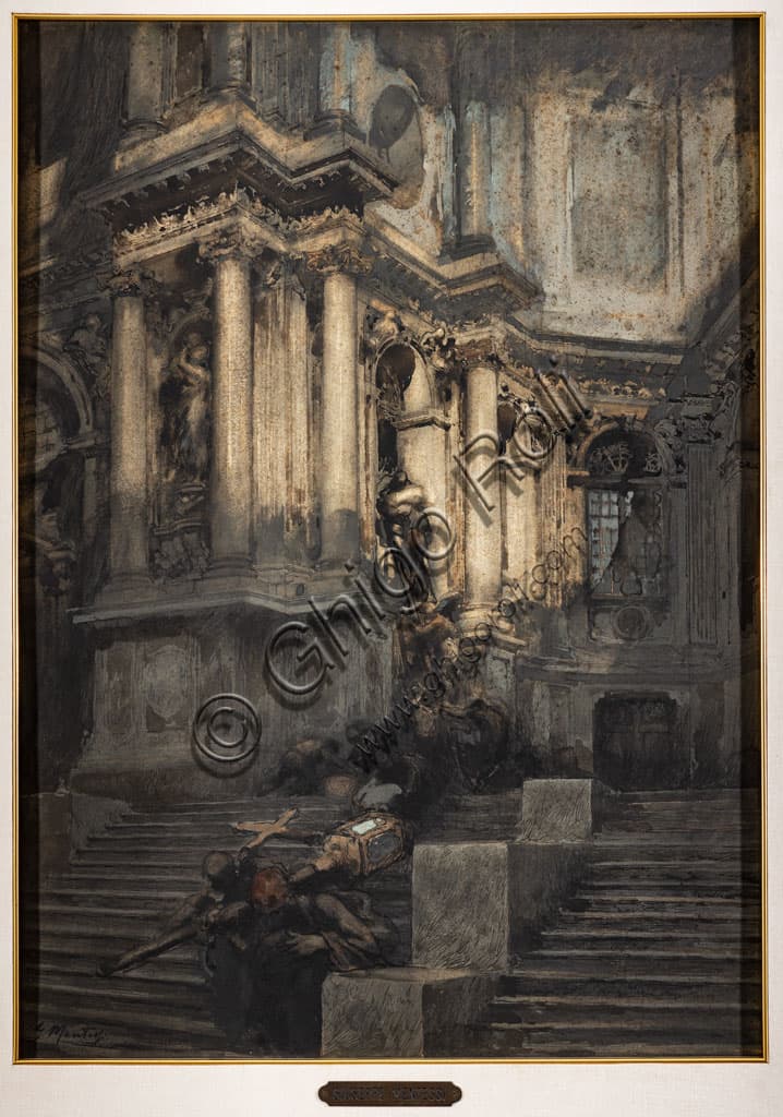 Giuseppe Mentessi: 'Nella Cattedrale', acquarello del 1904