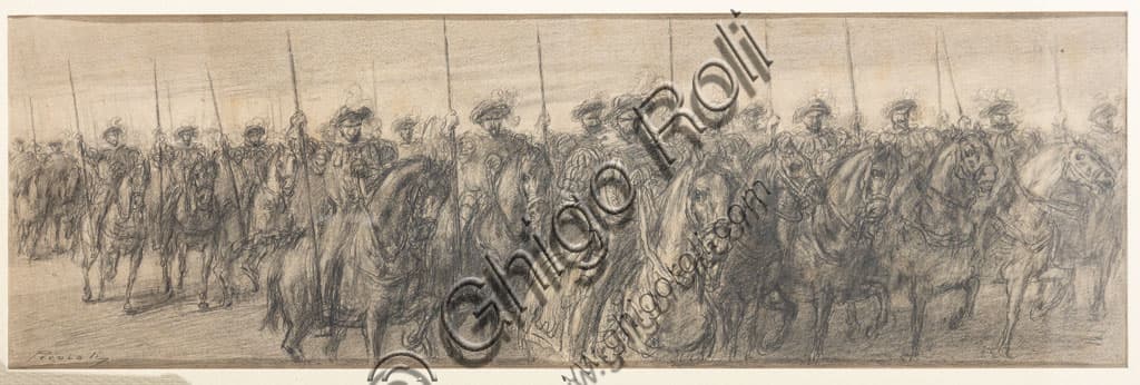 I Soldati Spagnoli di Gaetano Previati: Disegno a Matita su Carta
