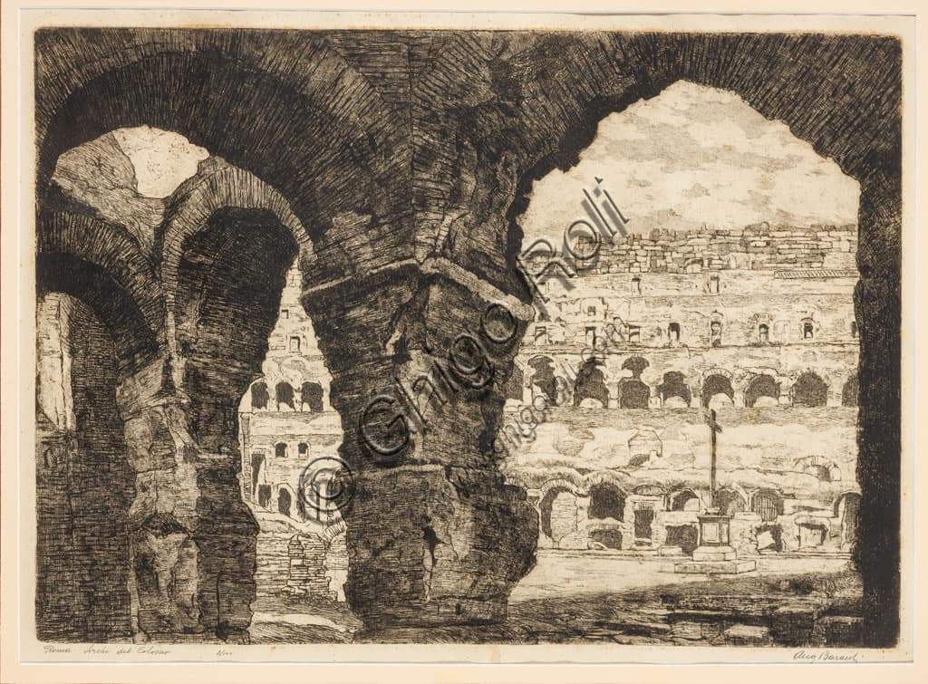 The Colosseum Arches: Etching by Augusto Baracchi (1878-1942)