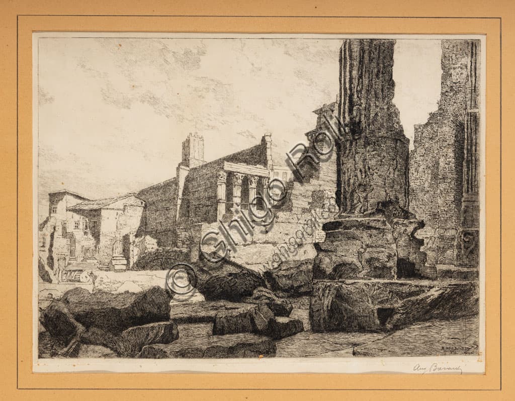 Augusto Baracchi: Roman Ruins Etching, 20th-Century Original Print