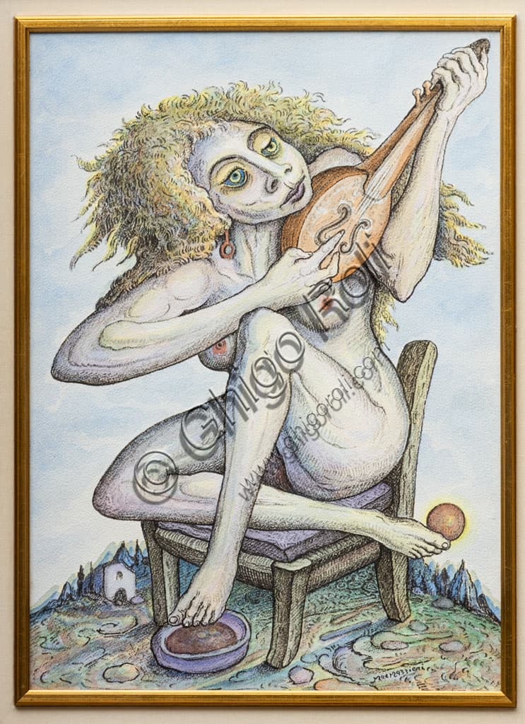 Mac Mazzieri: Woman Playing to the Moon - 20th Century Watercolour