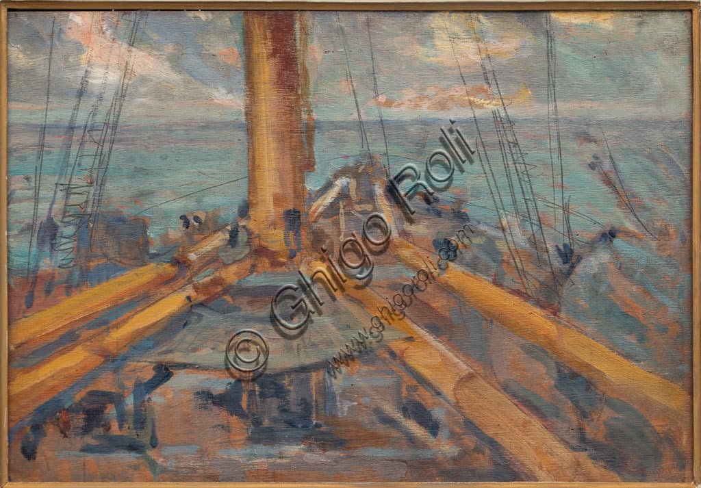 Aroldo Bonzagni: analysis of the oil painting 'On Board' (80x70 cm)