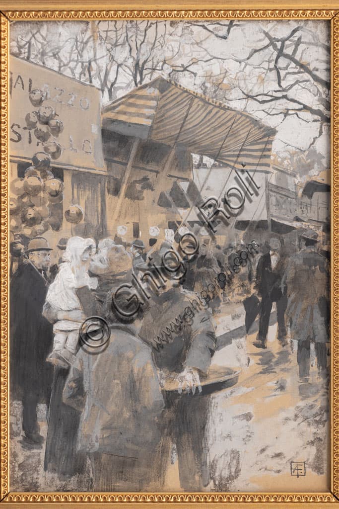 Arnaldo Ferraguti's 'At the Market': Mixed Media Paper Artwork from 1923