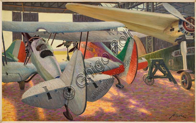 Hangar and Planes by Giovanni Battista Crema: Painting Analysis