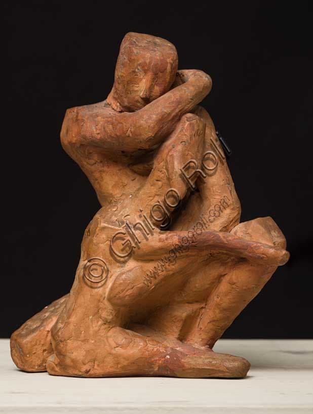 Terracotta Sculpture 'Figure with Animal' by Annibale Zucchini