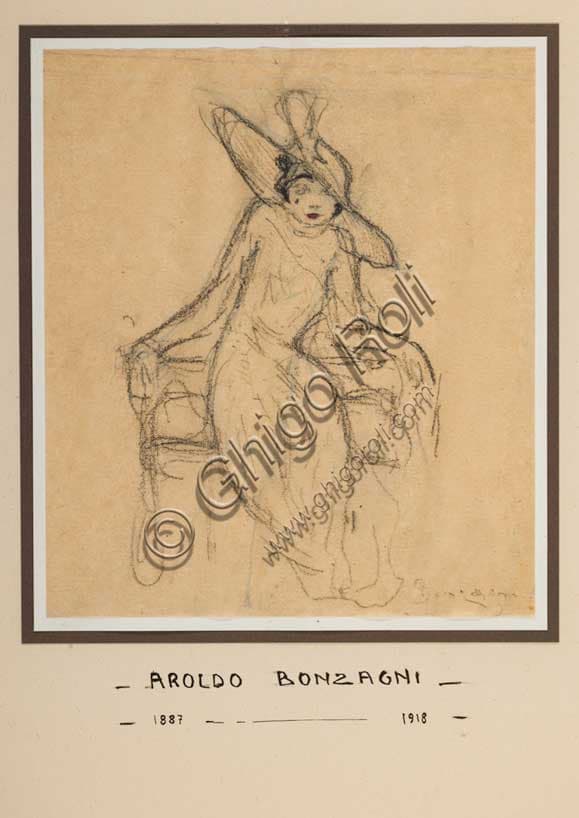 The Wait by Aroldo Bonzagni: Indian Ink Drawing on Paper