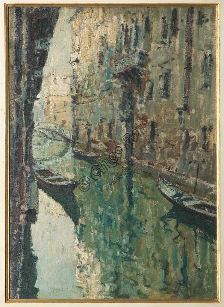 Giovanni Forghieri: Canale Veneziano, Olio su Tela - Collezione Unipol
