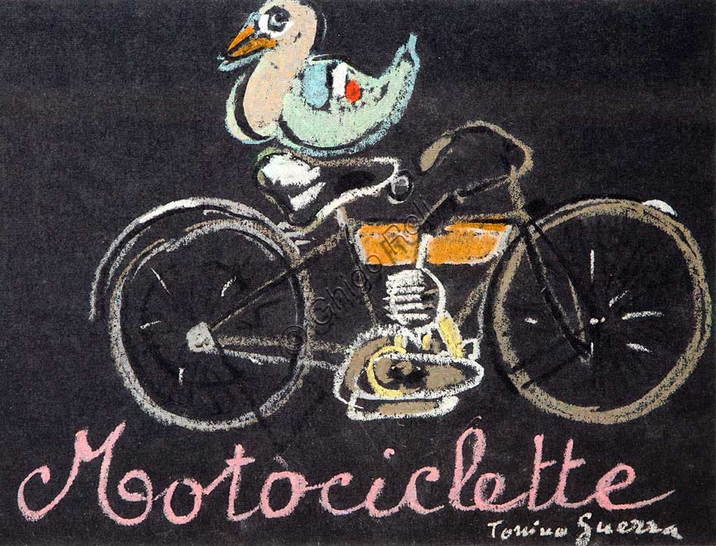 Illustrazione di Tonino Guerra nella Collezione Morbidelli | Museo Moto