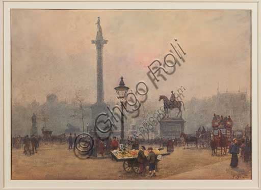 Trafalgar Square di Alberto Pisa | Acquerello Italiano del XIX Secolo