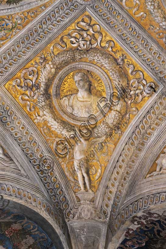 La losanga dorata con il ritratto di Caligola nella Camera degli Sposi di Mantegna