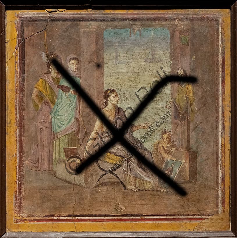 Affresco Donna che dipinge un'erma di Priapo a Pompei: IV Stile