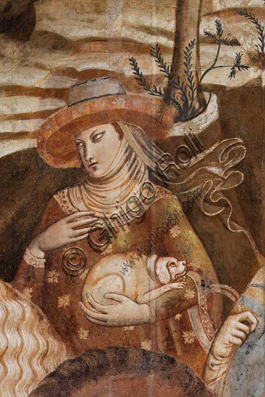 Particolare del Trionfo della Morte con donna e cane, Buffalmacco (1336-1341)