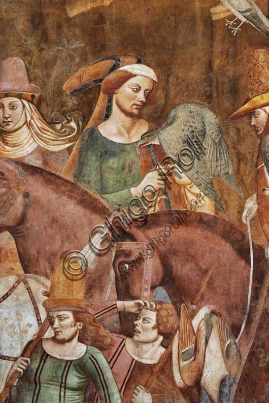Trionfo della Morte, Camposanto di Pisa: dettaglio con cavalieri e falconieri
