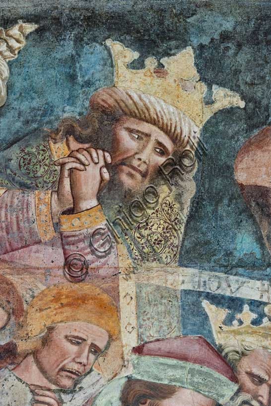 Affresco del Giudizio Universale: particolare di un re peccatore a Pisa
