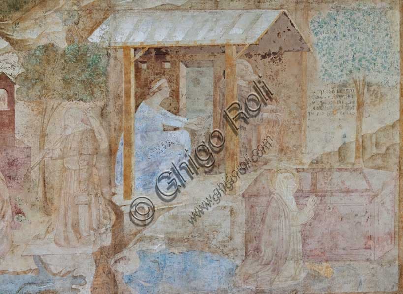 Affresco della Tebaide di Buffalmacco: Donna, Santi e Monaco al Camposanto di Pisa