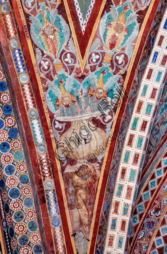 Cimabue: Vault of the Evangelists, Southwest Pendentive with Telamon and Plant Motifs, Assisi