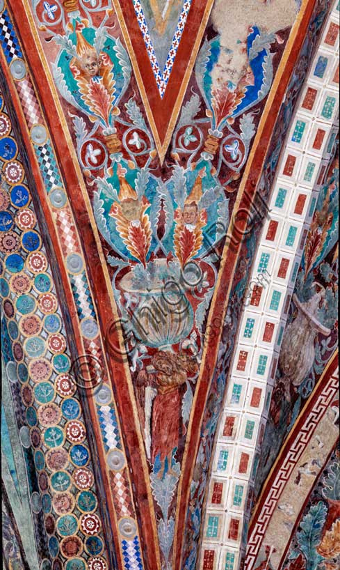 Affresco di Cimabue: pennacchio con telamone nella Basilica di Assisi