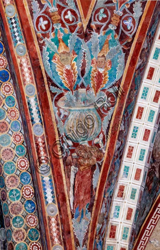 Affresco di Cimabue: Pennacchio con telamone e motivi vegetali nella Basilica di Assisi