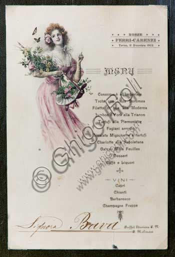 Photo of the historic 1905 menu from Buffet Stazione Molinari on display at Casa Artusi, Forlimpopoli