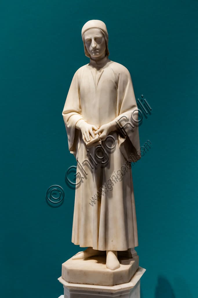 Scultura in marmo di Dante Alighieri di Giovanni Dupré, 1845, dettaglio della figura poetica